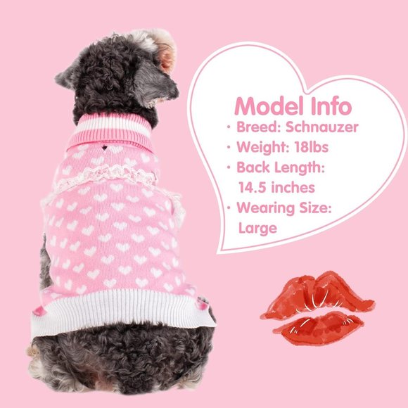 Valentine's Day Dog Sweaters Pink Bowtie Pullover Turtleneck Dog Sweater XS - Picture 3 of 8